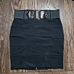 Joe Benbasset Classic Black Stretch Timeless Pencil Skirt with Belt - MEDIUM